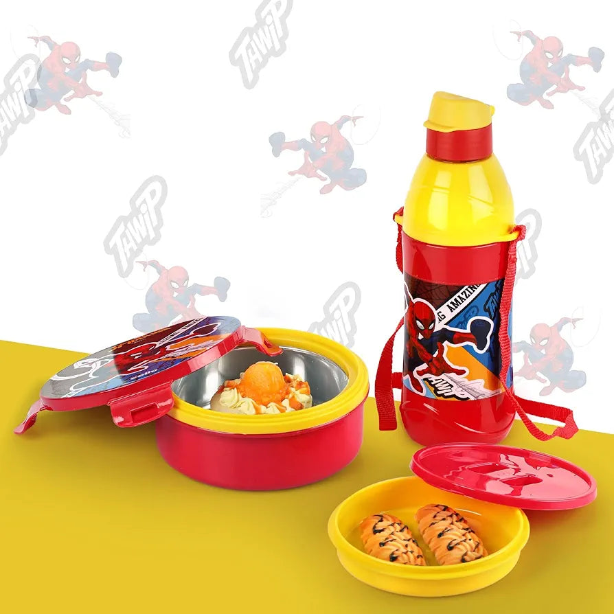 CELLO Tiffy Spiderman Gift Set Insulated Lunch Box & Water Bottle for Kids | Tiffin Box 460 ml, Water Bottle 400 ml, Red & Yellow | Leak Proof | Easy to Clean | Ideal for School, Picnic
